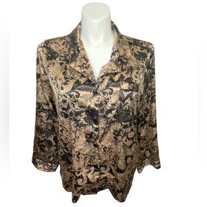 Soma Tan & Black Paisley Pajama Shirt Size Large